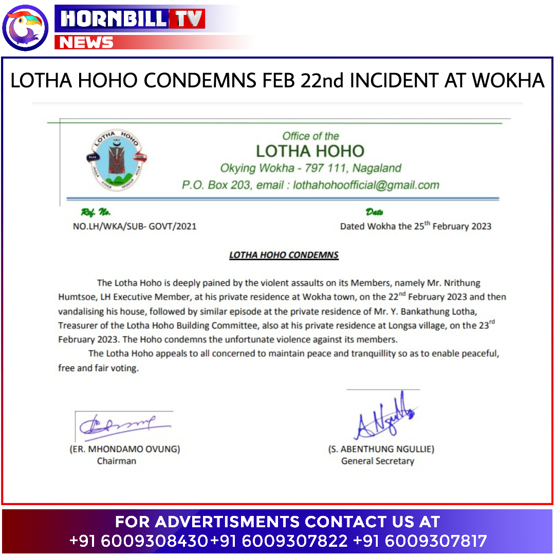 hornbilltv's tweet photo. LOTHA HOHO CONDEMNS FEB 22nd INCIDENT AT WOKHA
Watch HornbillTV on ACC Channel No. 15, Airtel Channel 650, JioTV, JIOTV APP
Download on Play Store & AppStore
#LothaHoho #condemnation #Wokha #violence #Hoho #Lotha https://t.co/McWQy4oTq4
