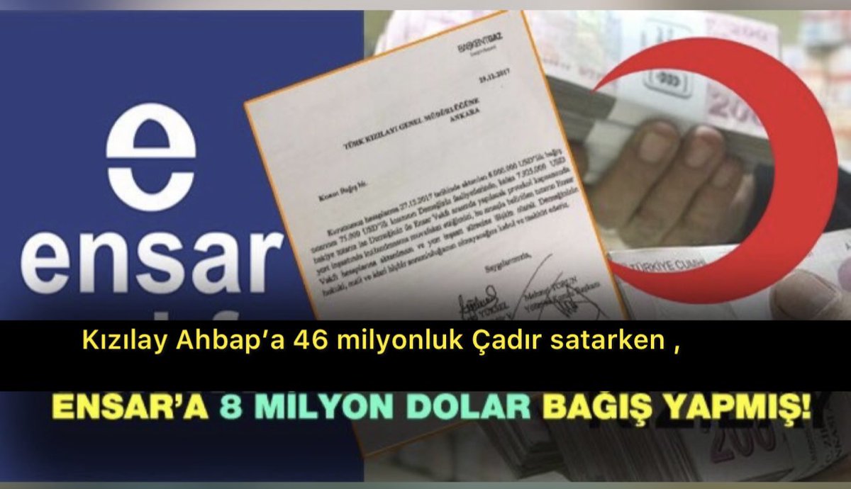 KomunistBiri34's tweet photo. "Ensar'a 7.9 Milyon Dolar bağışlayacak kadar hayırsever, AHBAP'a 46 Milyon liraya çadır satacak kadar utanmazsınız.." Murat Ağırel .

Sandıkta Kızılayın Ensara yaptığı bağışlar  alınıp , Kızılay’ın başına Haluk Levent Getirilsin. 

DOLAN DOLAN DOLAN  #istifaulan https://t.co/DARaquc0fA