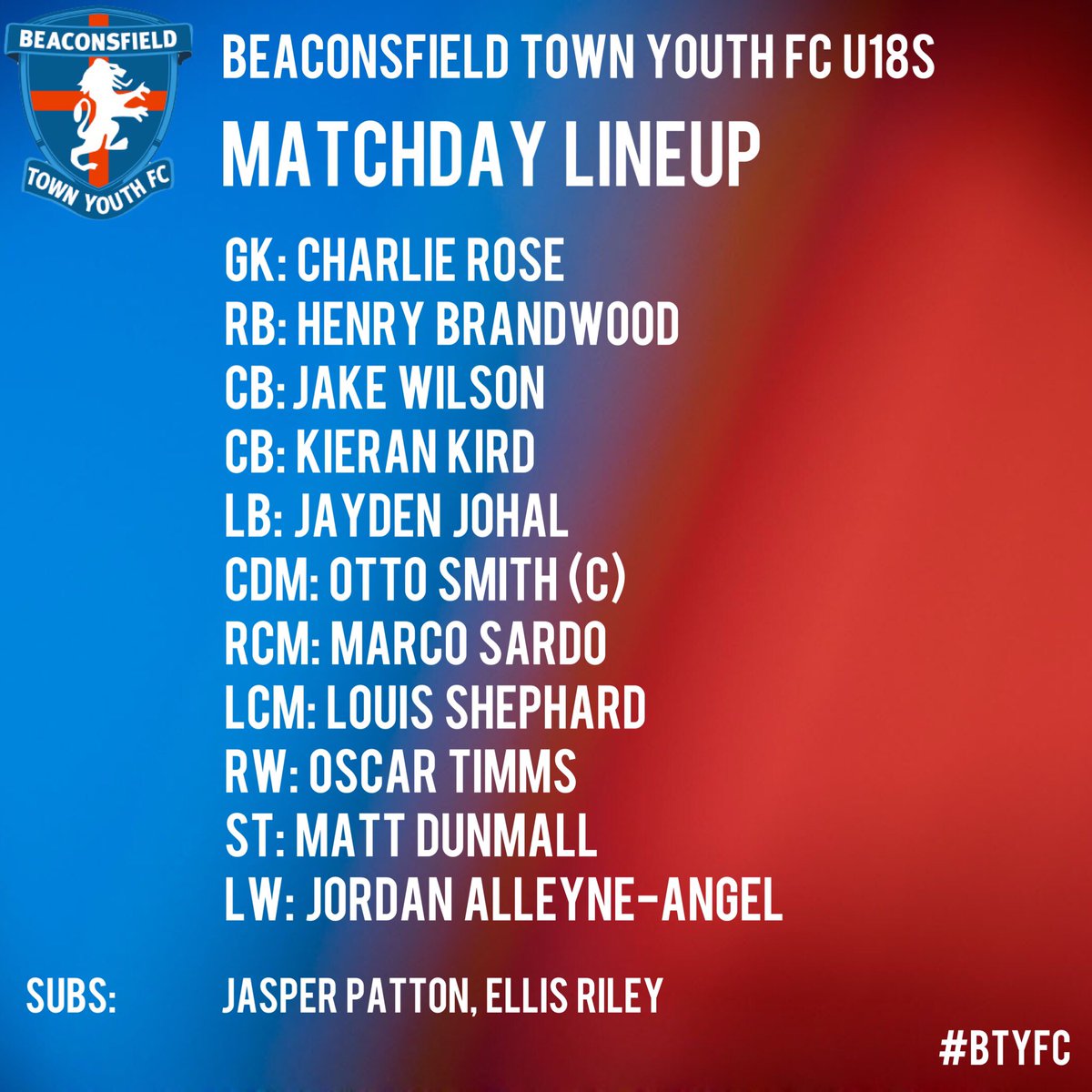 BTYFootballClub's tweet image. A change in shape for #BTYFC as they have to adapt to a number of injuries. Otto Smith takes the armband as he finally returns from injury. 💙❤️
