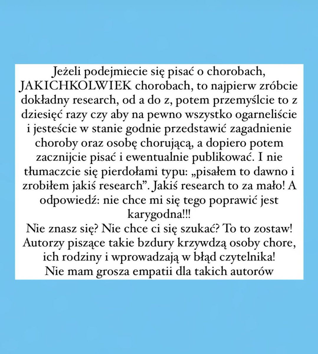 MB_Mann_autorka's tweet image. Napiszę to tylko raz. Naprawdę niech niektórzy zaczną myśleć o czym piszą… #TwitteroweKsiazkary #twiteroweksiazkary #wattpad #wattpadpolska #wattpadpl #choroba