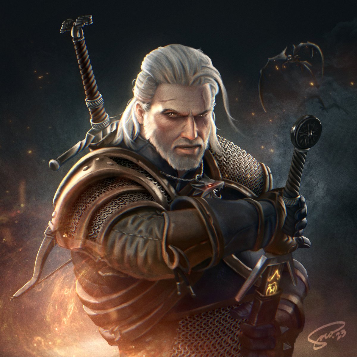marksocoart's tweet photo. My first artwork of 2023 and also a 3-year progress from a Geralt piece I did exactly 3 years ago. It has been quite a struggle to finish this outside of work. Finally managed to but not without the help of coffee! Done in @Procreate. #cdpr #geralt #witcher #witcher3 https://t.co/Uqi5sSHU4j