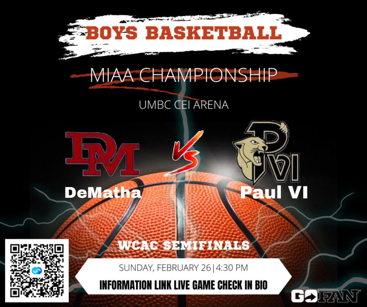 weqlfare's tweet photo. 🔥GAME DAY🔥
🏆 playoff Boys Basketball
🏀 DeMatha 🆚 Paul VI
📺 𝕨𝕒𝕥𝕔𝕙 𝕝𝕚𝕧𝕖 : https://t.co/D8kKmrZ2UX
📅 Sunday, February 26
⏰ 4:30p.
@pvisports @pvigirlsbball1 @PaulVICatholic @darrenwh11 @CoachIJones357 @L2Marshall https://t.co/OuIu96Uc5G
