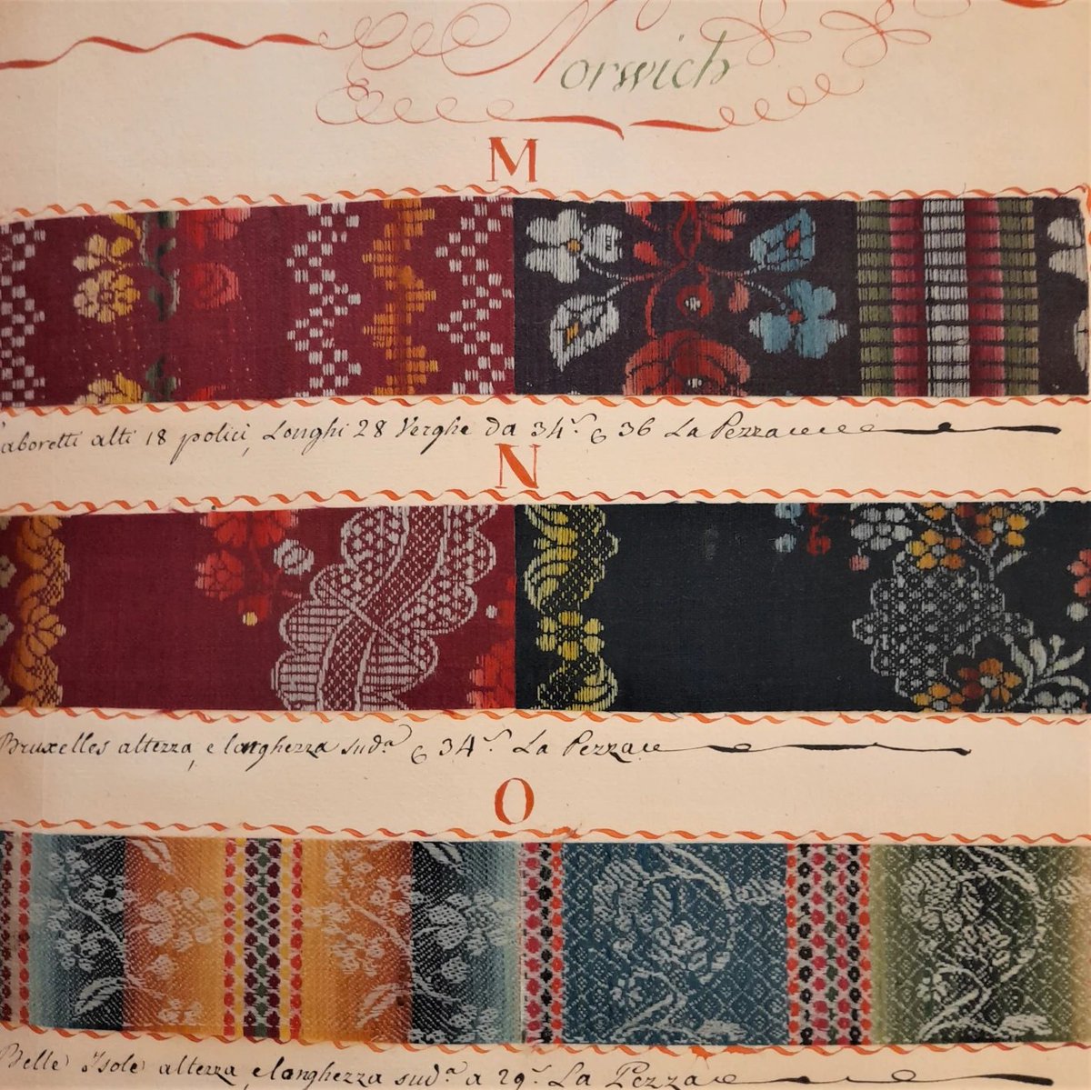 mariszkalime's tweet photo. Cloth samples from #Norwich
#textiles #fabric #woven #C18th

"Manufactures of France, England and Holland, samples collected while traveling by Sieur Moccafi, cloth merchant and on his return around 1760 to Count Bogin". 
https://t.co/pBvcrNZVkO https://t.co/JlJZu7w56c