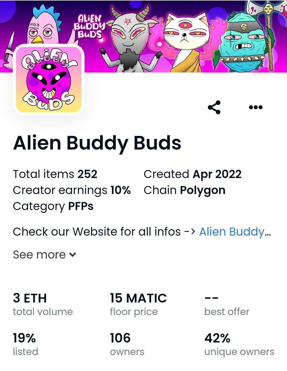 We reached 3 ETH 💜 Thank you all so much for your awesome support 👽😍
opensea.io/collection/ali…

This is just the beginning!
$ABBC discord coins coming soon 🪙
And many more crazy ABBs to color up your day 💜💙💚

#NFTProject #NFTartists #PolygonNFTs