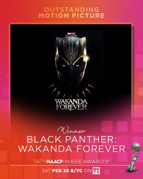 solomonshirl's tweet photo. Congratulations! #OutstandingMotionPicture. #NAACPImageAwards 2023. #BlackPantherWakandaForever https://t.co/lYEQkkDeW2