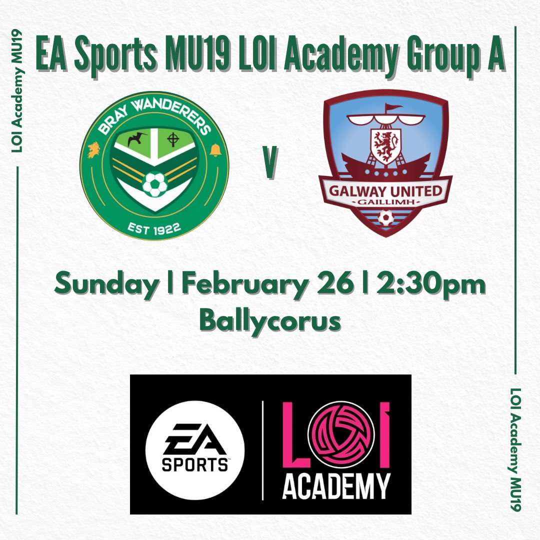 BrayWanderers's tweet photo. Our new U19 Academy side begin their Phase 1 Group A season this afternoon against Galway United. Kick-off at Ballycorus is at 2.30pm.
We will have live updates on Twitter. https://t.co/ojcC3wmoZZ