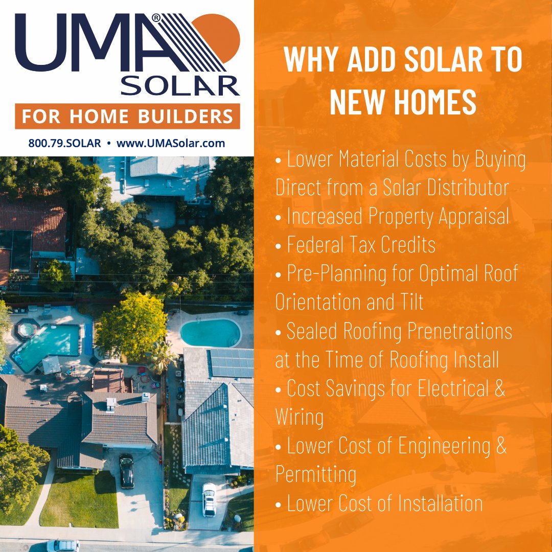 Add solar energy to your home builds with the UMA Solar Home Builders Network. -> Visit the link in bio to learn more!

#solar #builder #homebuilder #newhomeconstruction #newhomes #floridahomes #arizonahomes #californiahomes
