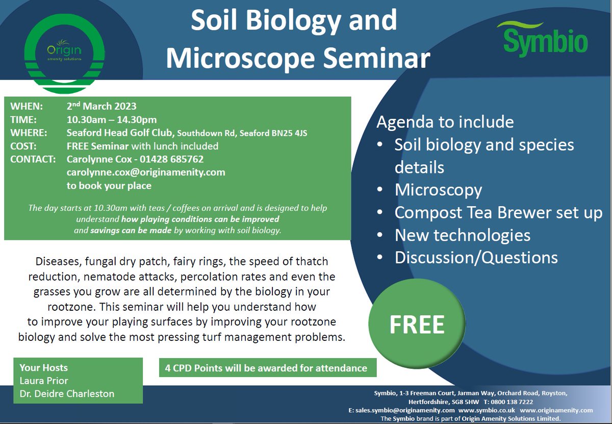 SymbioUK's tweet photo. @SymbioUK will be holding a Soil Biology &amp; Microscope Seminar at @SeafordHeadGC  on Thursday 2nd March.
If you would like to book a place, don't hesitate to contact @laurasymbio or the office. https://t.co/JU8kxRQPRg