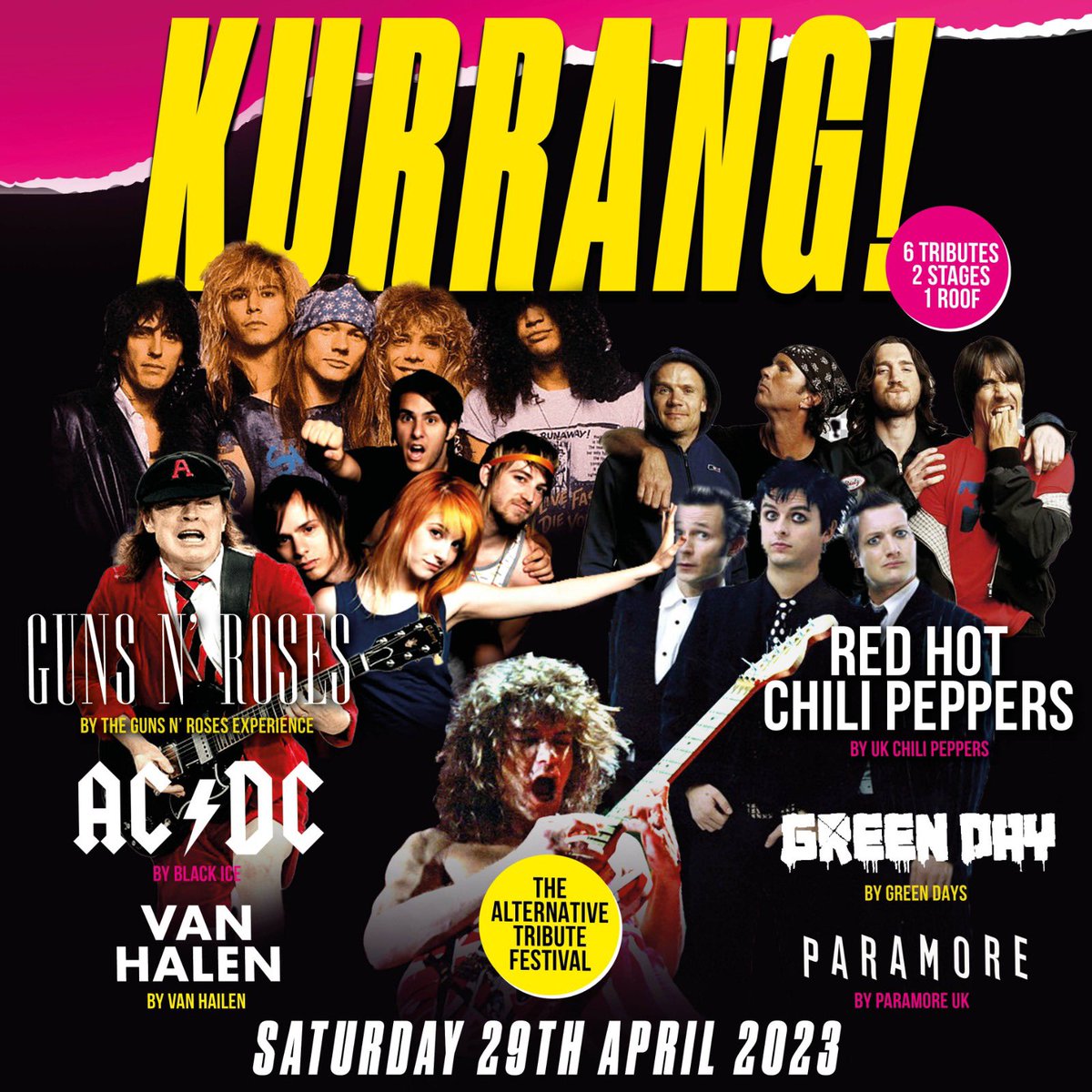 KURRANG! 🎸 6 TRIBUTES - 2 STAGES - 1 ROOF! 🙌 The Guns N' Roses Experience Uk Chili Peppers Black Ice Green Days Van Hailen Paramore UK 🎫 seetickets.com/event/kurrang-…