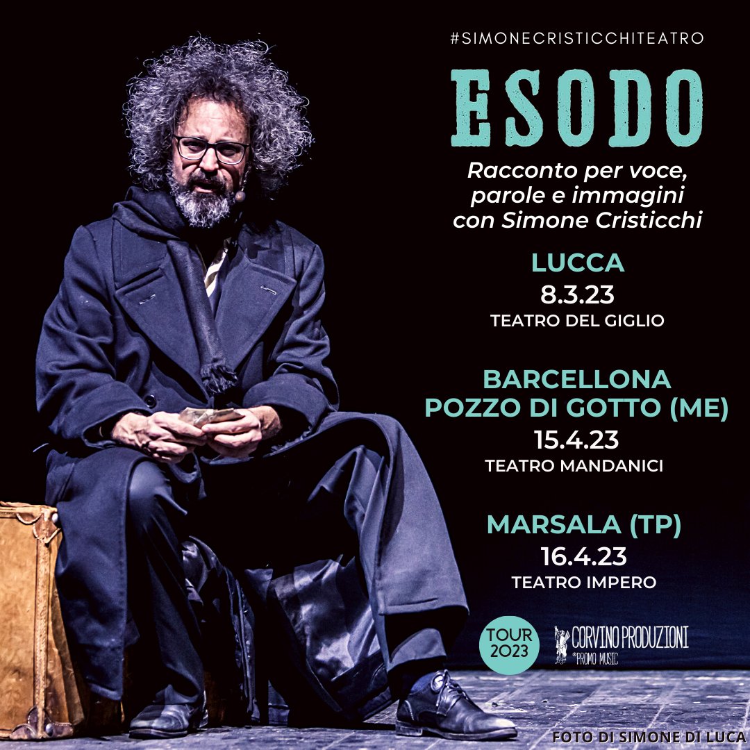 ESODO Simone Cristicchi. Racconto per voce, parole ed immagini sull'esodo degli istriani, fiumani, dalmati e giuliani 

8 MARZO Lucca ⚠ Teatro del Giglio h.21,00 ⚠ biglietti in esaurimento) 🎟 bit.ly/3I3WEXF

#simonecristicchiteatro