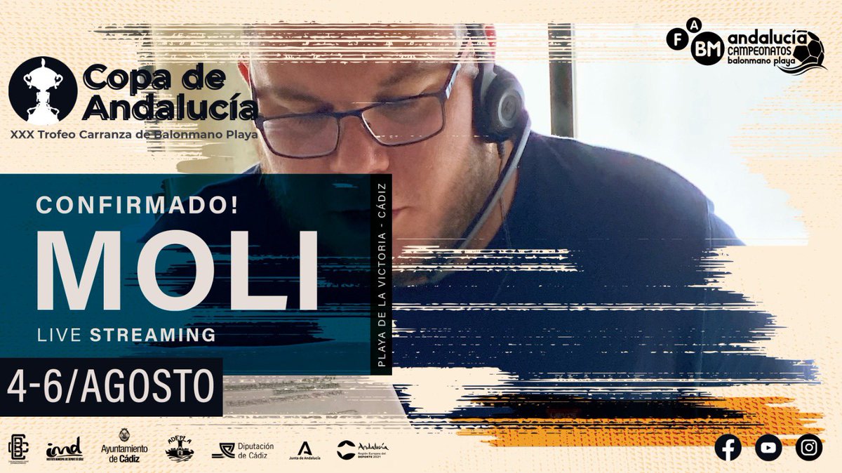 🆕📹La Copa de Andalucía - XXX Trofeo Carranza de Balonmano Playa, vuelve a contar una vez más con el gran <a href="/Molieinstein/">Jose Manuel Molina</a> encargado de retransmitir el evento por el canal youtube de la <a href="/FAndaluzaBM/">Federación Andaluza de Balonmano</a>