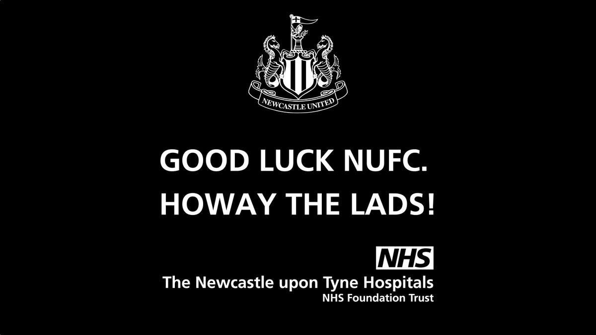 NewcastleHosps's tweet photo. Good luck @NUFC from everyone at Newcastle Hospitals! 

🖤🤍

#HowayTheLads #NUFC #CarabaoCupFinal https://t.co/SzkLBlKXHb