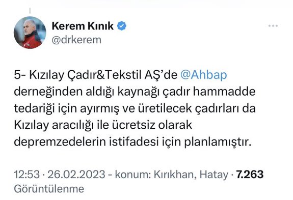 mustfsnmz's tweet photo. Çevir kazı yanmasın Kerem efendi. 
Deprem sırasında parayla çadır satmanın rezilliğini anlamışsın belli ki. 
Ama ne yapsan üstünü kapatamazsın. 
O Kızılay’ı nasıl AKP çiftliği yaptığınızı artık herkes biliyor ve siz de hesap vereceksiniz https://t.co/TwMSqBbtkg