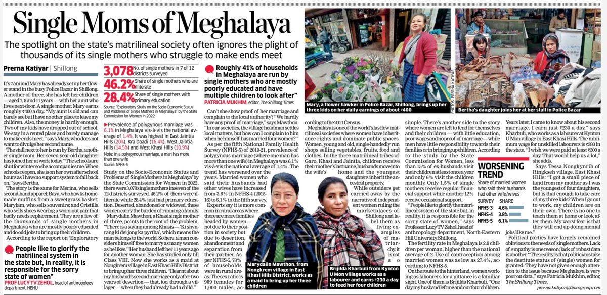 41% of #Meghalaya households are run by single moms due to desertion, separation or death of husband. While outsiders get carried away by women ruling the market places of #Meghalaya, reality is quite different. My piece in today's <a href="/EconomicTimes/">Economic Times</a>
<a href="/meipat/">patricia mukhim</a>