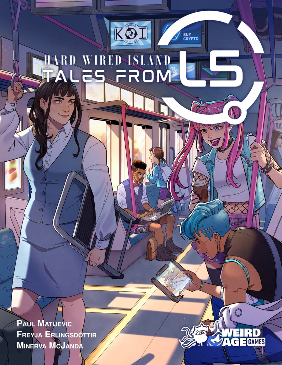 HardWiredIsland's tweet photo. New release! TALES FROM L5 is a collection of scenarios for Hard Wired Island, our retrofuture cyberpunk RPG about regular folks on a space station in an alternate 2020. Links: https://t.co/o6VW3FQDqk