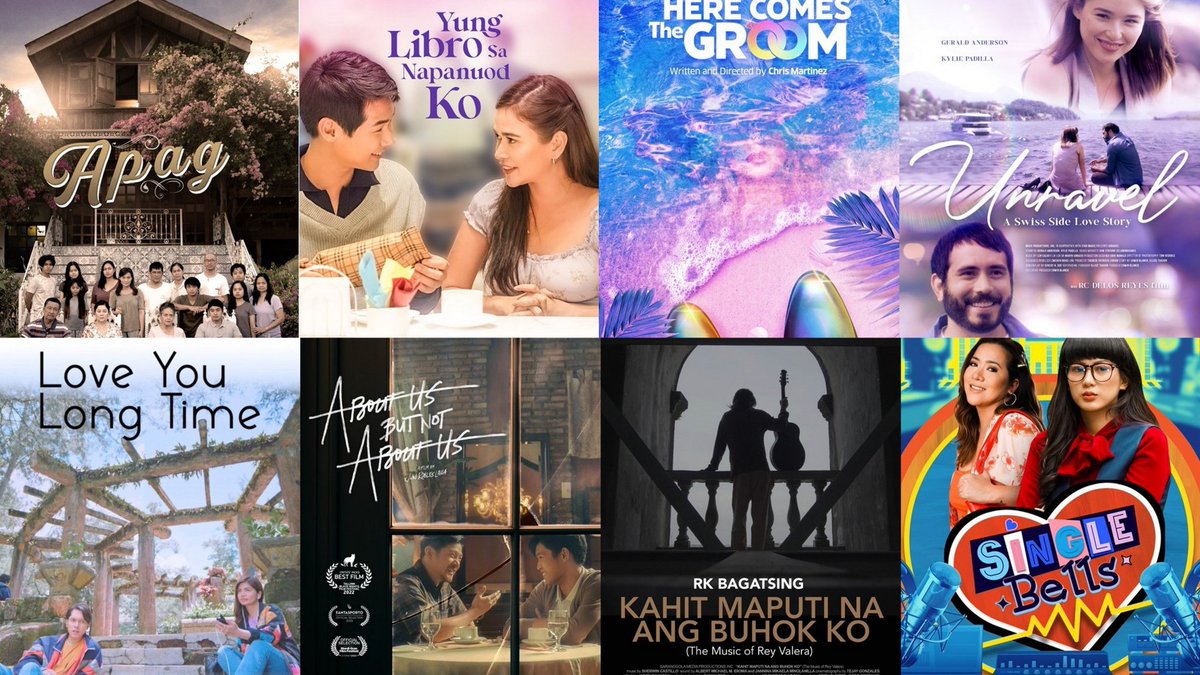 Eight official entries for this year's first Metro Manila Summer Film Festival:

#Apag #SingleBells #AboutUsButNotAboutUs #KahitMaputiNaAngBuhokKo #HereComesTheGroom #UnravelASwissSideLoveStory #YungLibroSaNapanuodKo #LoveYouLongTime

#SummerMMFF2023 #SummerMMFF