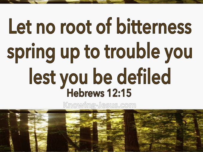 Hebrews 12:15 - Bible Gateway

Bible Gateway
https://www.biblegateway.com › verse
Take heed, that no man fall away from the grace of God: let no root of bitterness spring up and trouble you, lest thereby many be defiled.
