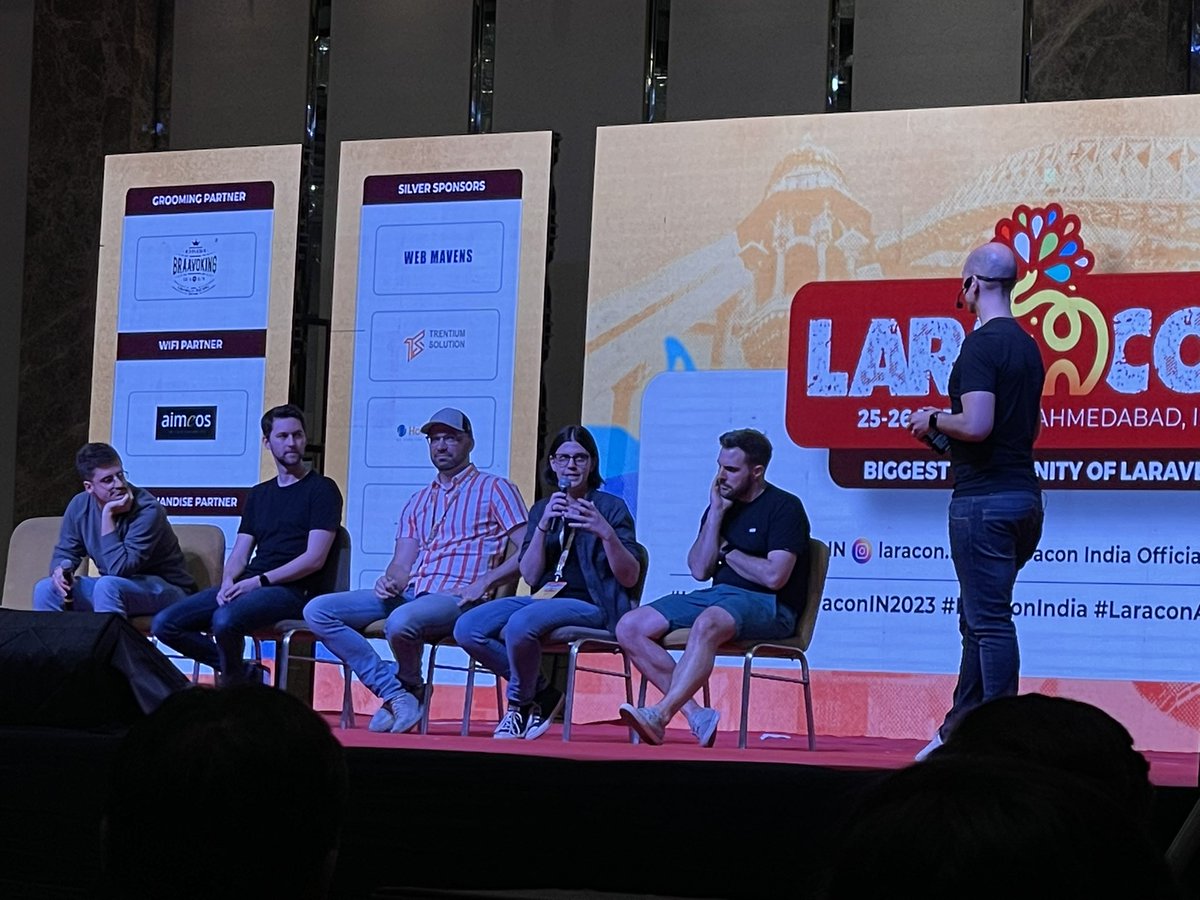 imparthpandya's tweet image. “@taylorotwell is happy for his kid if he is not writing code in #laravel as he must be working for something better than @laravelphp” - one of the answer if his kid will not follow Laravel at Panel Discussion at #LaraconIndia2023 #krishaweb