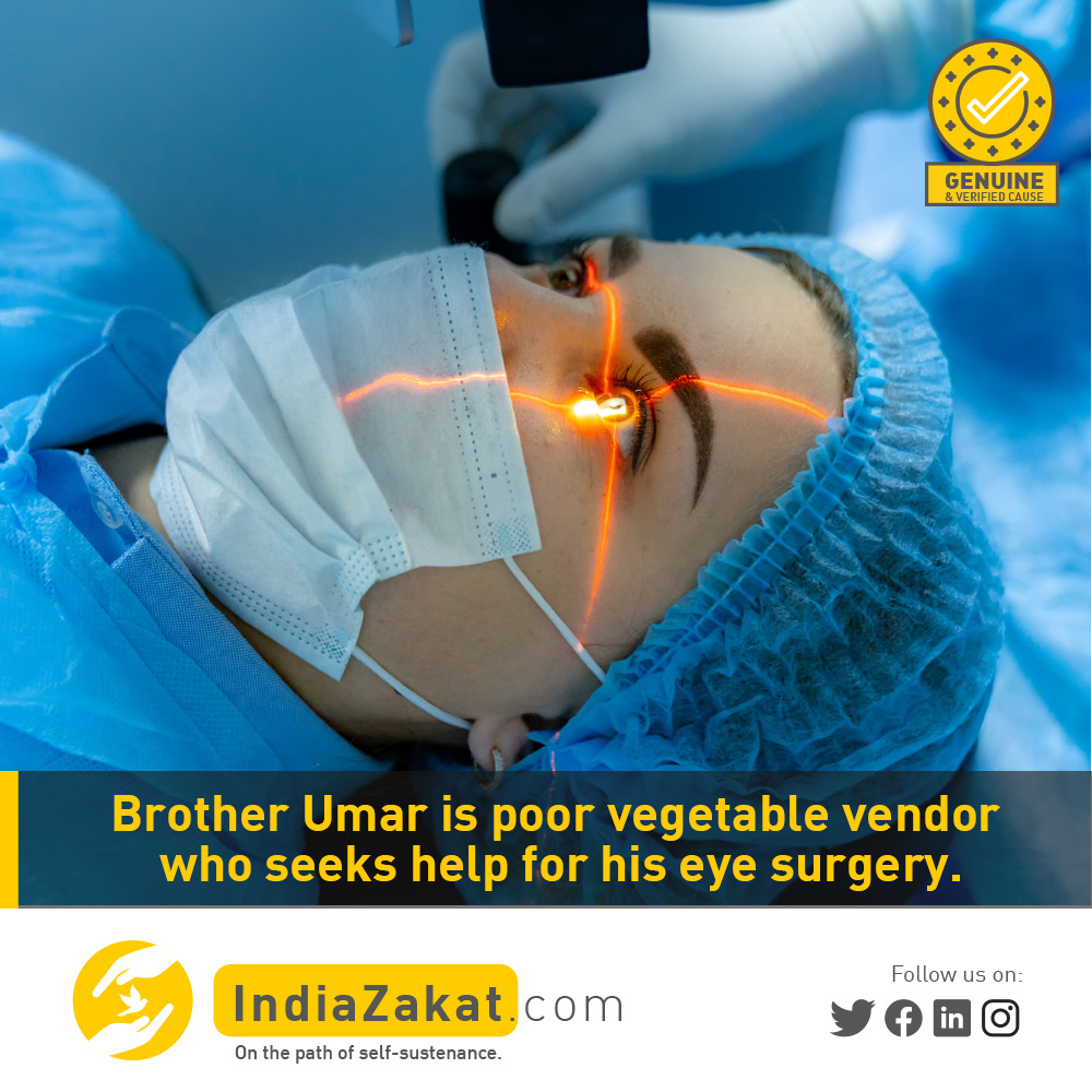 TheIndiaZakat's tweet photo. Brother Umar is suffering from eye problems &amp; he can't see properly. He is the only earning member in his family &amp; sells vegetables to manage the expenses. He needs our help with the eye surgery.

Donate today at https://t.co/VkPA8VhnQy https://t.co/NvUqGVr5Xu