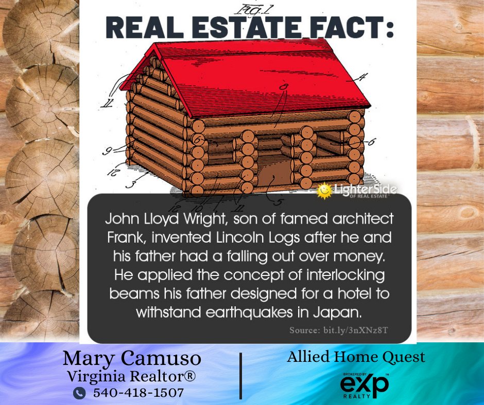 I love Fun Facts- Did you know this one?!

#alliedhomequest #yourfriendandrealtor #home #merrycozyattheheartofmore #exprealtyfxbg #elevategroupfxbg #didyouknow #housewarming #marycamusorealtor #funfacts #builder #ilovelincolnlogs #woodhomes #lincolnlogs