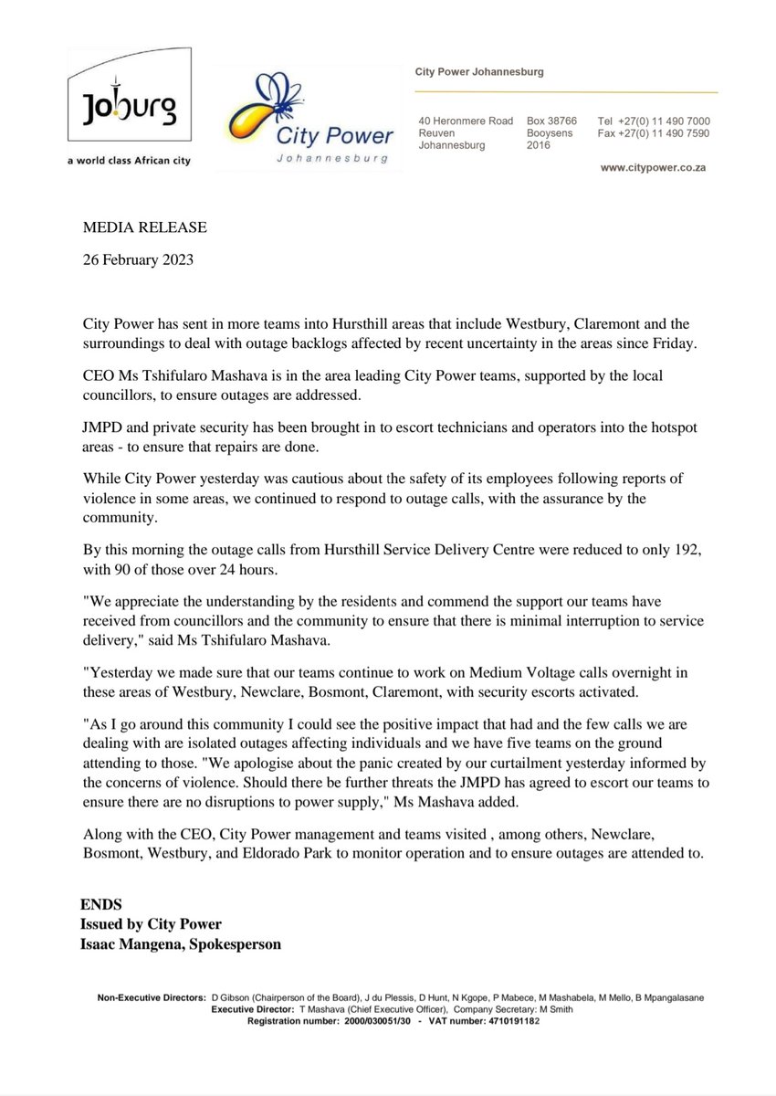 CityPowerJhb on Twitter "JoburgUpdates Hursthill RegionB City
