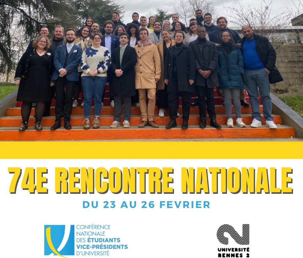 CEVPU's tweet photo. Merci à @UnivRennes_2  pour l'accueil  de ces 74e rencontres nationales 👏

L'occasion de partager et d’échanger🤝autour d'ateliers et de formations enrichissantes pour les étudiants vice-présidents ! https://t.co/vWYOo5zp2l
