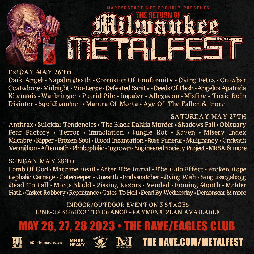 In 90 days DemonScar goes to Milwaukee! We play Sunday, May 28th. The day with Lamb of God, Machine Head, @PISSINGRAZORS @DEADBYWEDNESDAY and a ton more. Stacked lineup this year for the return of @MKEMetalFest at the @therave 👊