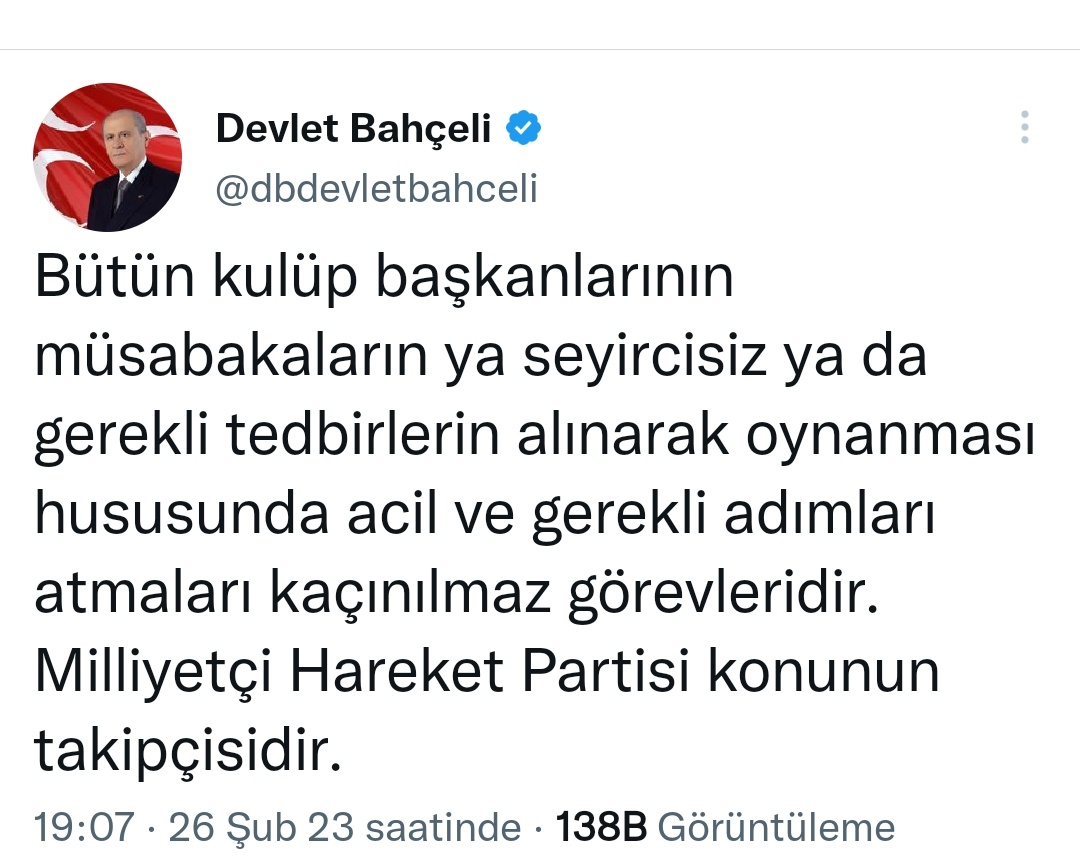 Hükümet istifa tezahüratlarından sonra çözüm olarak maçların seyircisiz oynanmasını talep ediyor. Kayyım da atamak ister misiniz 😂😂