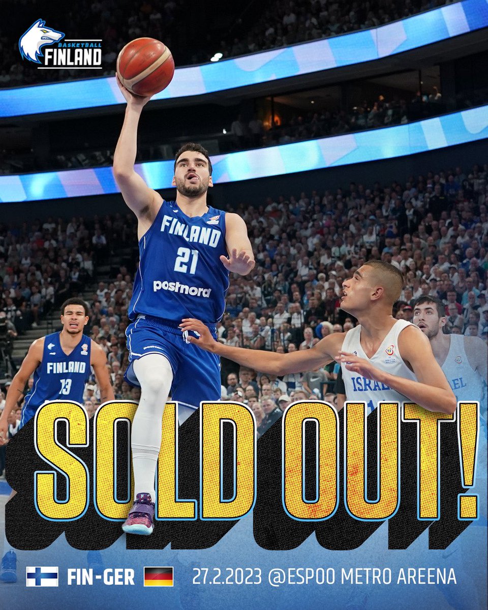 🚨 𝐒𝐎𝐋𝐃 𝐎𝐔𝐓 🚨

Tomorrow’s <a href="/FIBAWC/">FIBA Basketball World Cup 🏆</a>  game #Susijengi vs <a href="/DBB_Basketball/">Dt. Basketball Bund</a> is SOLD OUT. 🇫🇮🇩🇪

#FIBAWC