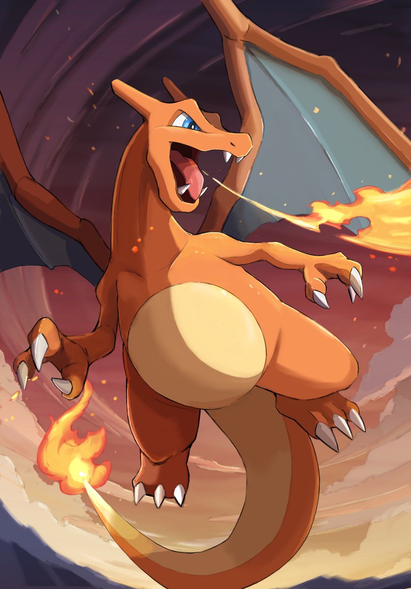 charizard pokemon (creature) no humans tongue fire flame-tipped tail solo claws  illustration images