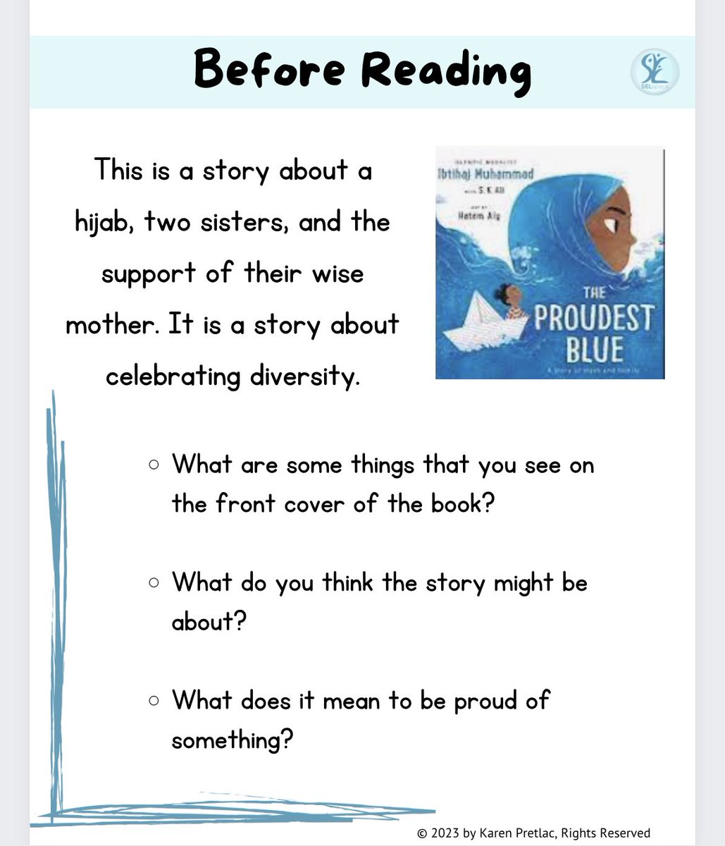 “The Proudest Blue", by Ibithaj Muhammad and S.K. Ali, is a story about a hijab, two sisters, and the support of their wise mother. It is a story about celebrating diversity.
Check out unit:
70e321.myshopify.com/products/compa…

To find the book:
amazon.ca/Proudest-Blue-…