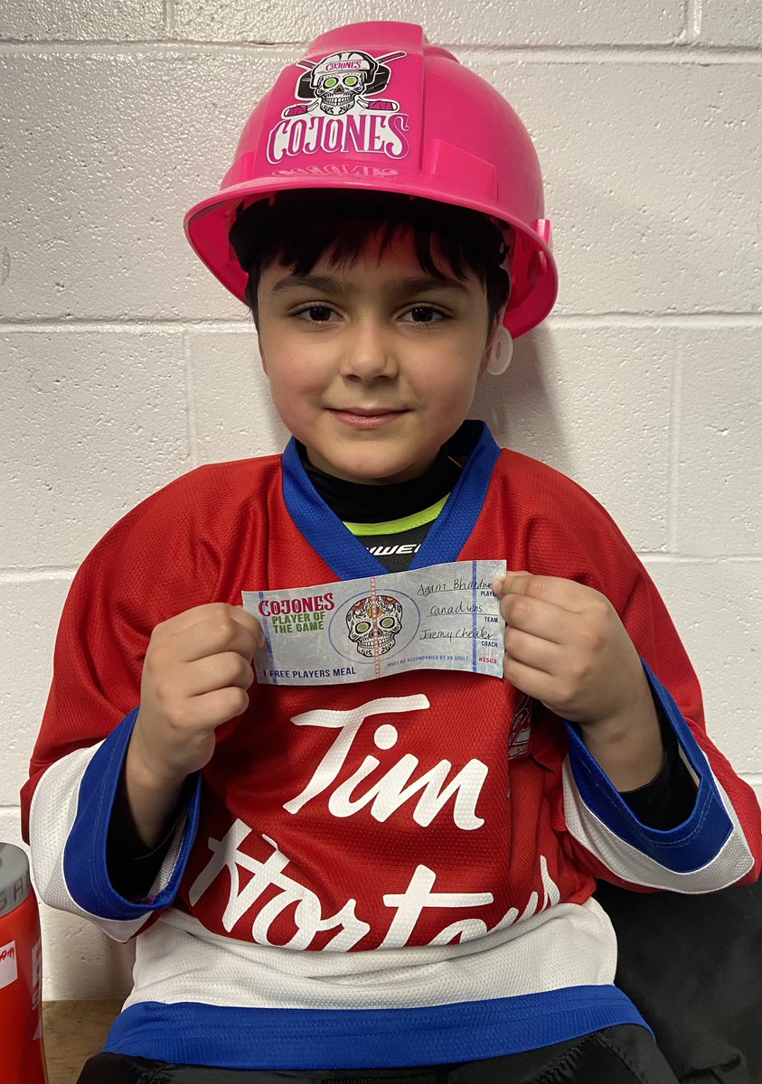 Congrats to Agam of the U9 Canadians on being named the <a href="/CojonesTacos/">Cojones Tacos & Tequila</a> bravest player of the game. <a href="/SJMHA/">St. John's Caps</a>