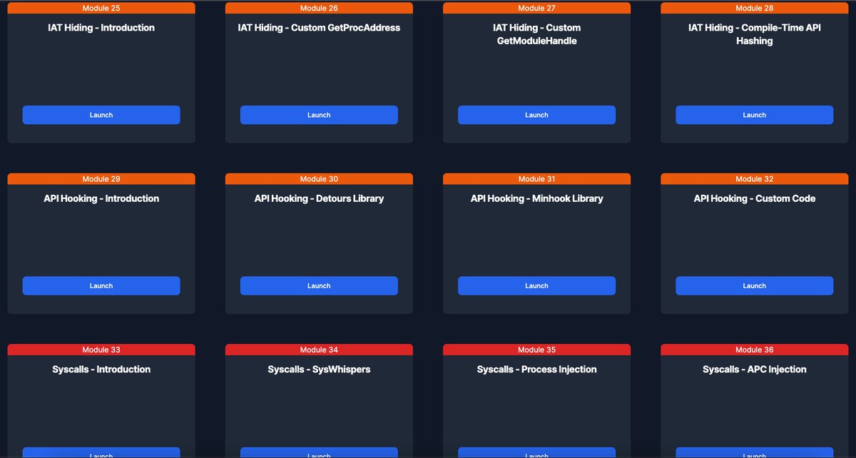 mrd0x's tweet image. For the past couple of months @NUL0x4C  and I have been working on a module-based malware dev training course that covers various techniques in-depth. Its emphasis is on simplifying complex concepts &amp;amp; evasion. Every module contains highly commented custom code.  Stay tuned!