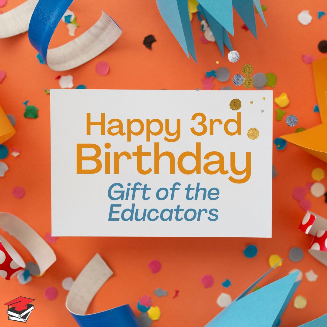 GOTE_NPC's tweet photo. Today we're celebrating the third anniversary of our company. Thank you to everyone who has been with us along the way! It wouldn't have been possible without you. 

#GiftofTheEducators #JoinTheDream https://t.co/MuHBTYMyiO