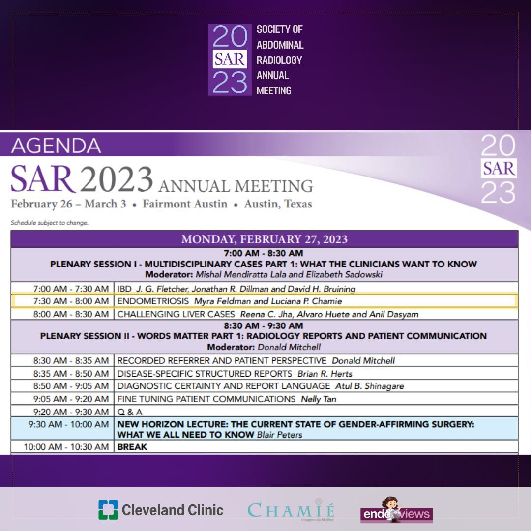 SAR 2023. Plenary session on endometriosis: What the clinicians want to know @lucianachamiec1 @FeldmanMyra @sar_pdar @cookyscan1