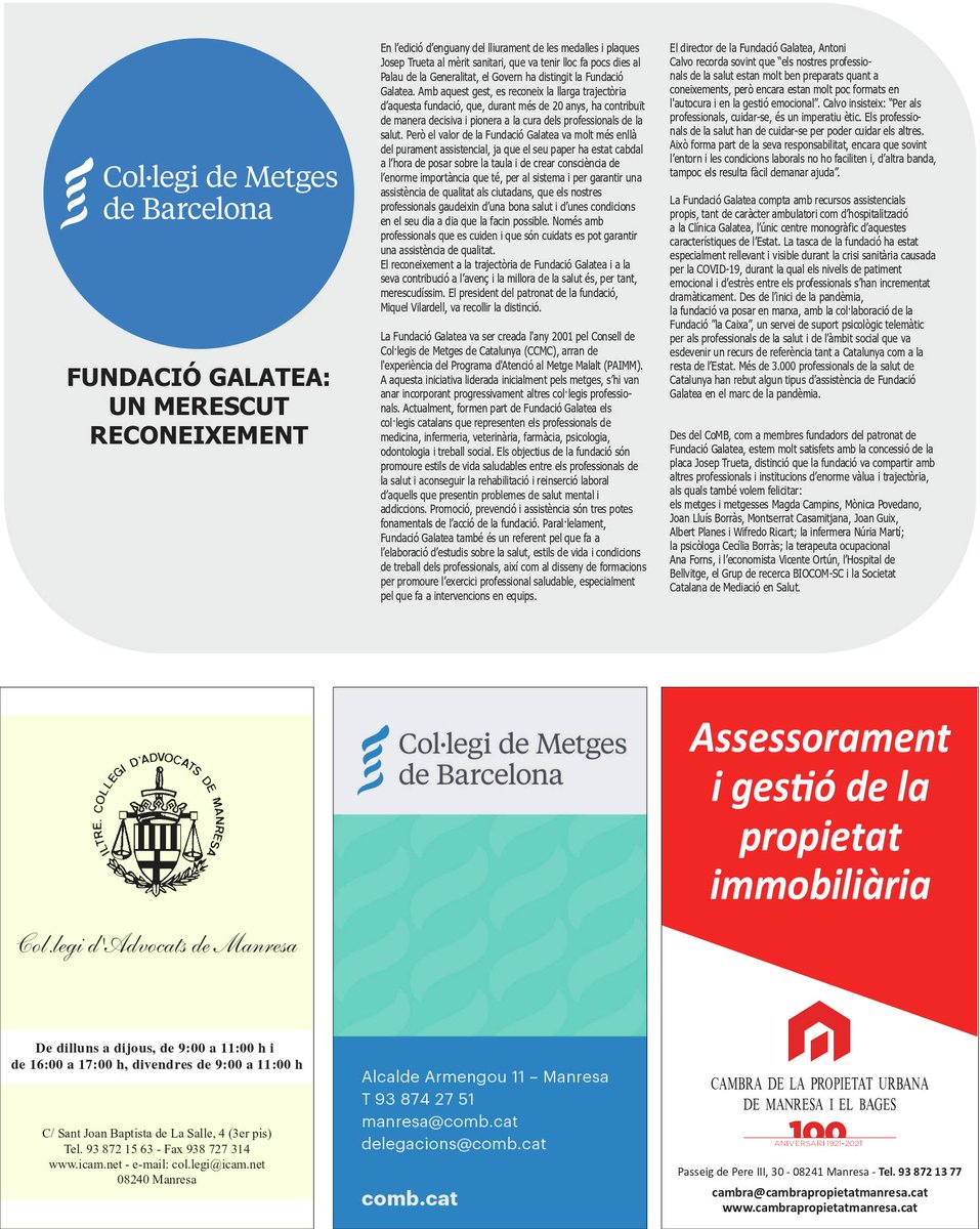 Fundació Galatea, un merescut reconeixement!! <a href="/CCMC_MetgesCat/">Consell de Col·legis de Metges de Catalunya - CCMC</a> <a href="/COMBarcelona/">Col·legi Metges BCN</a> <a href="/FundacioGalatea/">Fundació Galatea</a> <a href="/diariRegio7/">Regió7.cat</a>