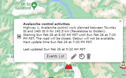 EmconSelkirk's tweet photo. Park Canada is holding Avalanche Control. Road will be closed Revelstoke to Golden. Check drive BC for updates #avalanchecontrol https://t.co/ZJCZOLYpfx