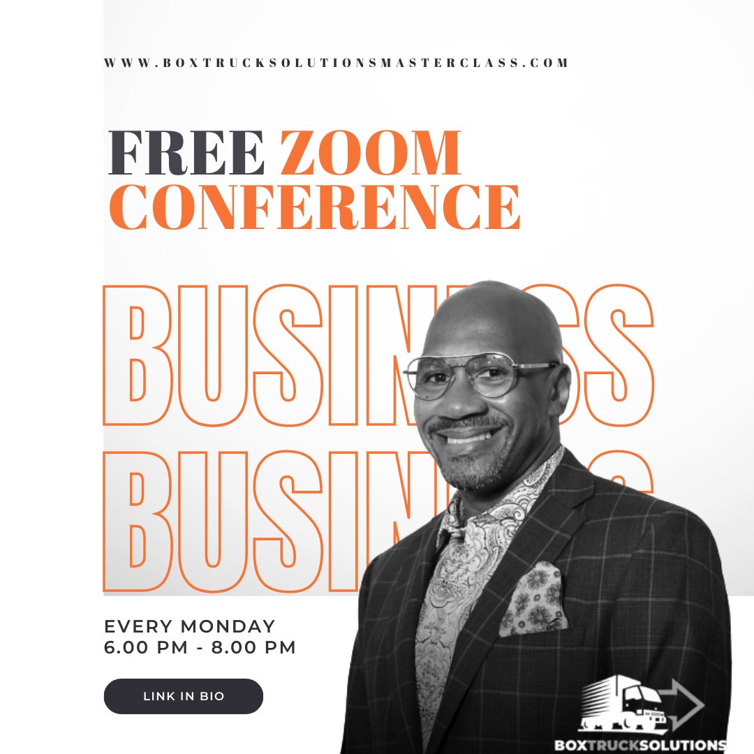 BoxTruckSol's tweet photo. Learn how to make massive profits with a box truck! Join our FREE Zoom Conference! 

🗓Every Monday 
6 PM - 8 PM CST

Zoom link in bio! https://t.co/z4kevqjS7k