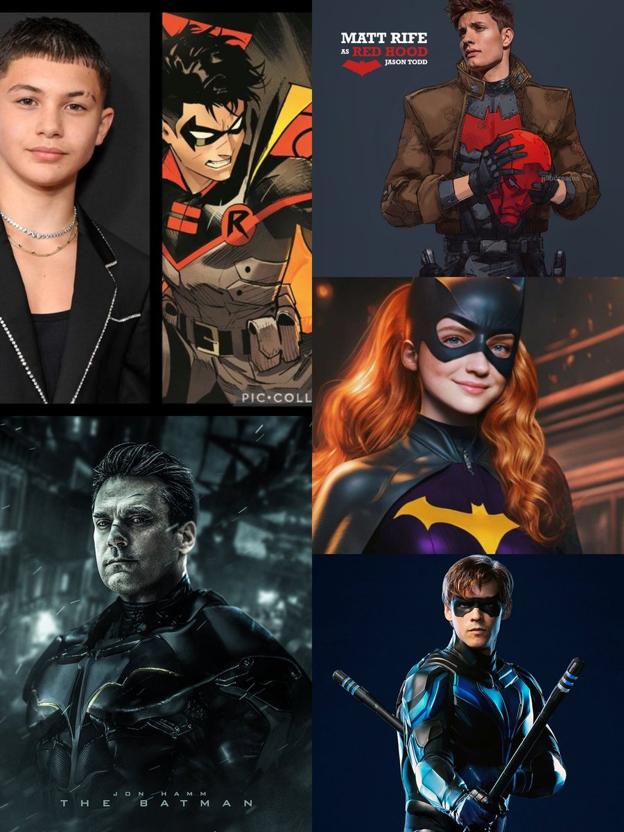 • #jonhamm: #Batman
• #DamianWayne : #javonWalton
• #Nightwing : #BrentonThwaites
• #RedHod: #MattRife
• #BatGril : #sadiesink 

#Batfamily #TheBraveAndTheBold #DCStudios #DCUChapterOne #dcuniverse #dccomics #DC #JamesGunn #cine #estrenos #dcfcfans #dceu #DCU