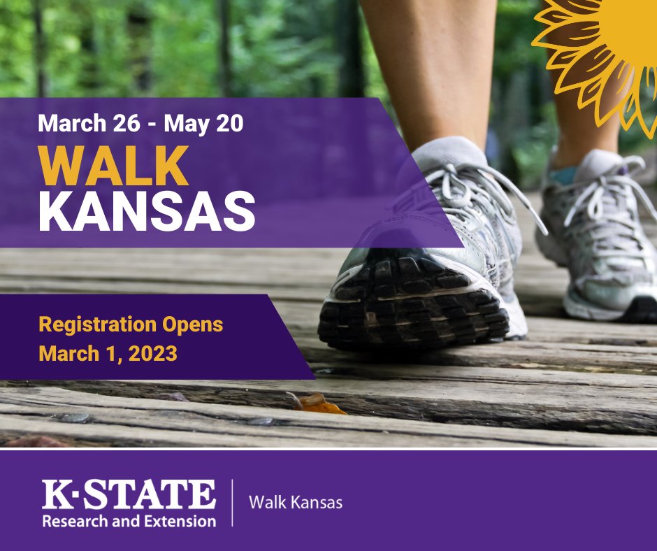 kstateextension's tweet photo. Walk Kansas is a team based program that will help you lead a healthier life. Registration opens March 1st. We hope ou will join the thousands of Kansans who choose to #WalkKansas!
https://t.co/uLTDhVU398 https://t.co/MGTnspHapx