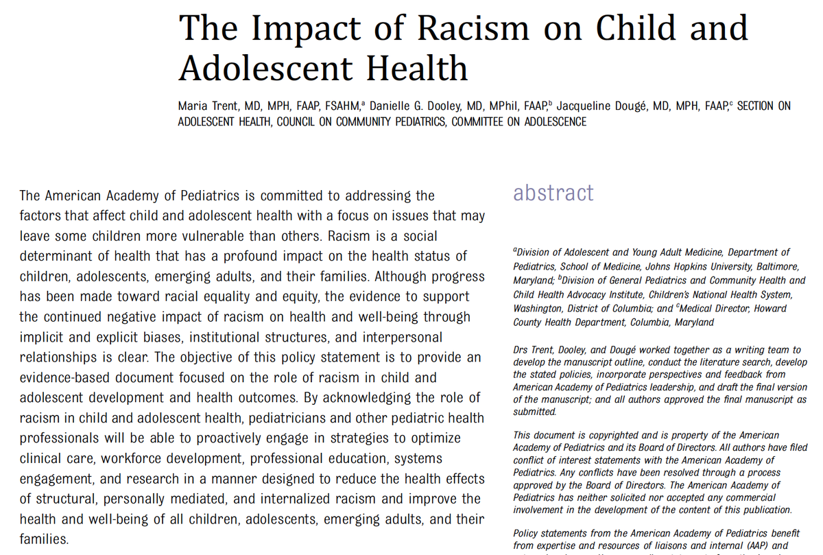 DrABLoyd's tweet photo. Next week, we're discussing health! Highlighting one of my favorite reads with clear recommendations for research, medical practice, and policy. "The impact of racism on child and adolescent health" by Trent and colleagues. https://t.co/faph48XPwM #psyc258 https://t.co/zpO4PeXWzl