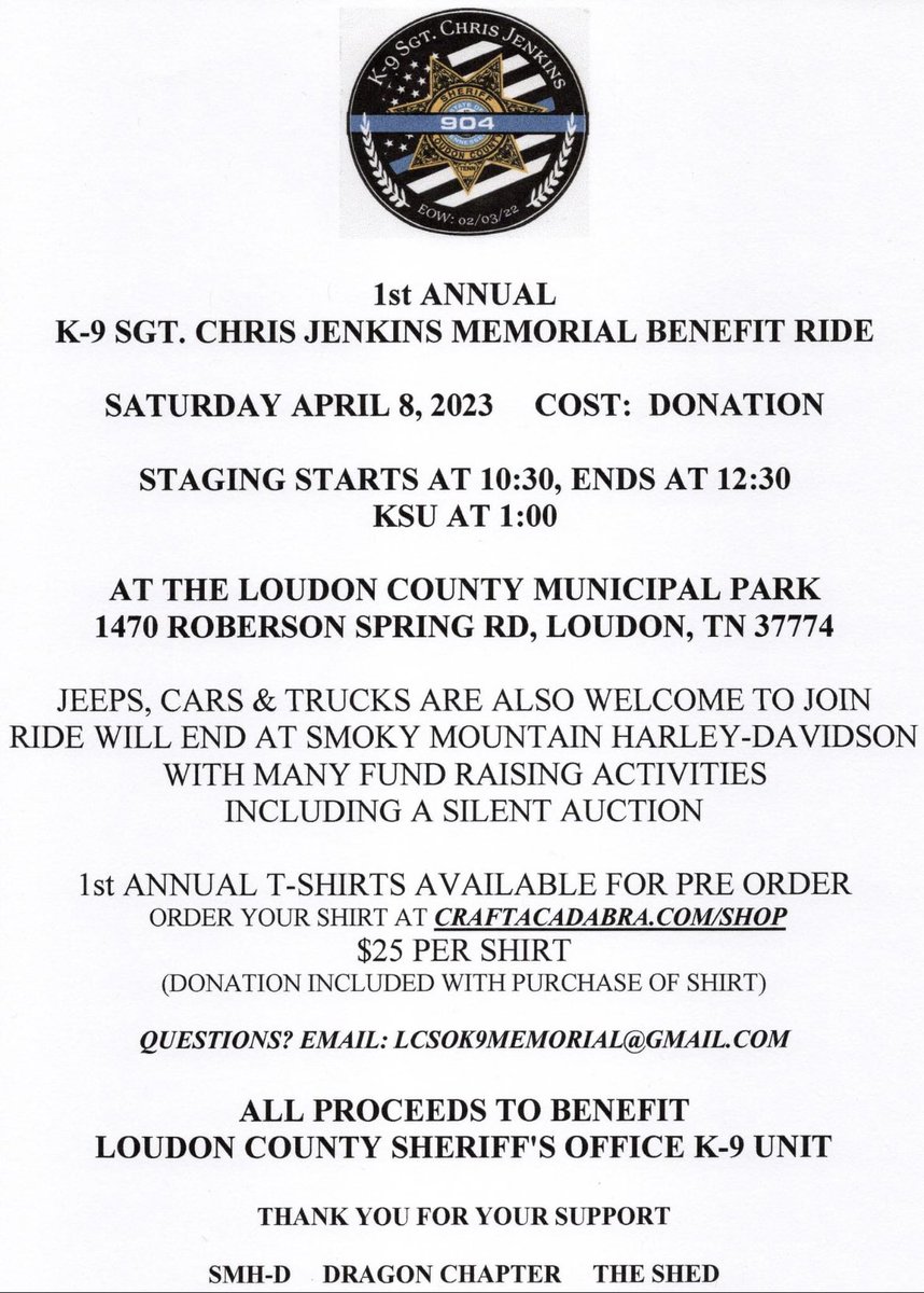 LCSOTN's tweet image. **UPDATE - The staging area for the SGT Chris Jenkins Memorial Ride has been moved to Loudon Municipal Park.
