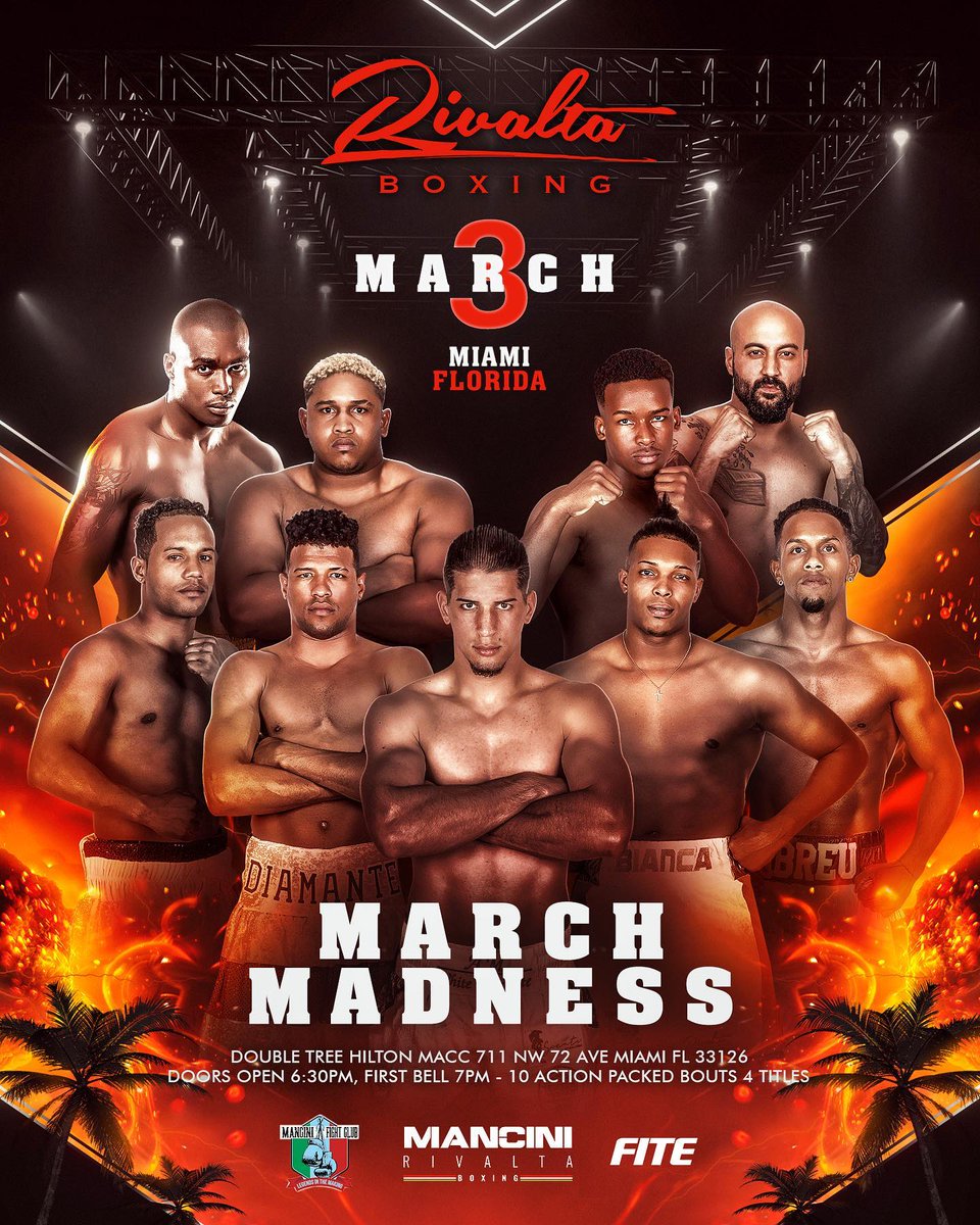 Triller_TV's tweet photo. 🥊 Are you prepared to engage in #MarchMadness?

Rivalta Boxing returns to Miami as 🇨🇺@WC_Boxing faces off with 🇨🇴 Santander Silgado Gelez and so much more boxing action.

[ MAR 3 | 7:30pm ET | #FITE | https://t.co/p7JoChdftQ ] https://t.co/kQ8aU9XTzW