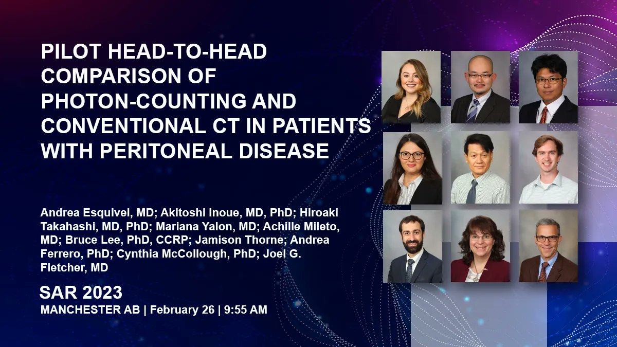 Catch 'Pilot Head-to-Head Comparison of Photon-Counting and Conventional CT in Patients with Peritoneal Disease' right now in Manchester AB at #SAR23. #MayoAtSAR23