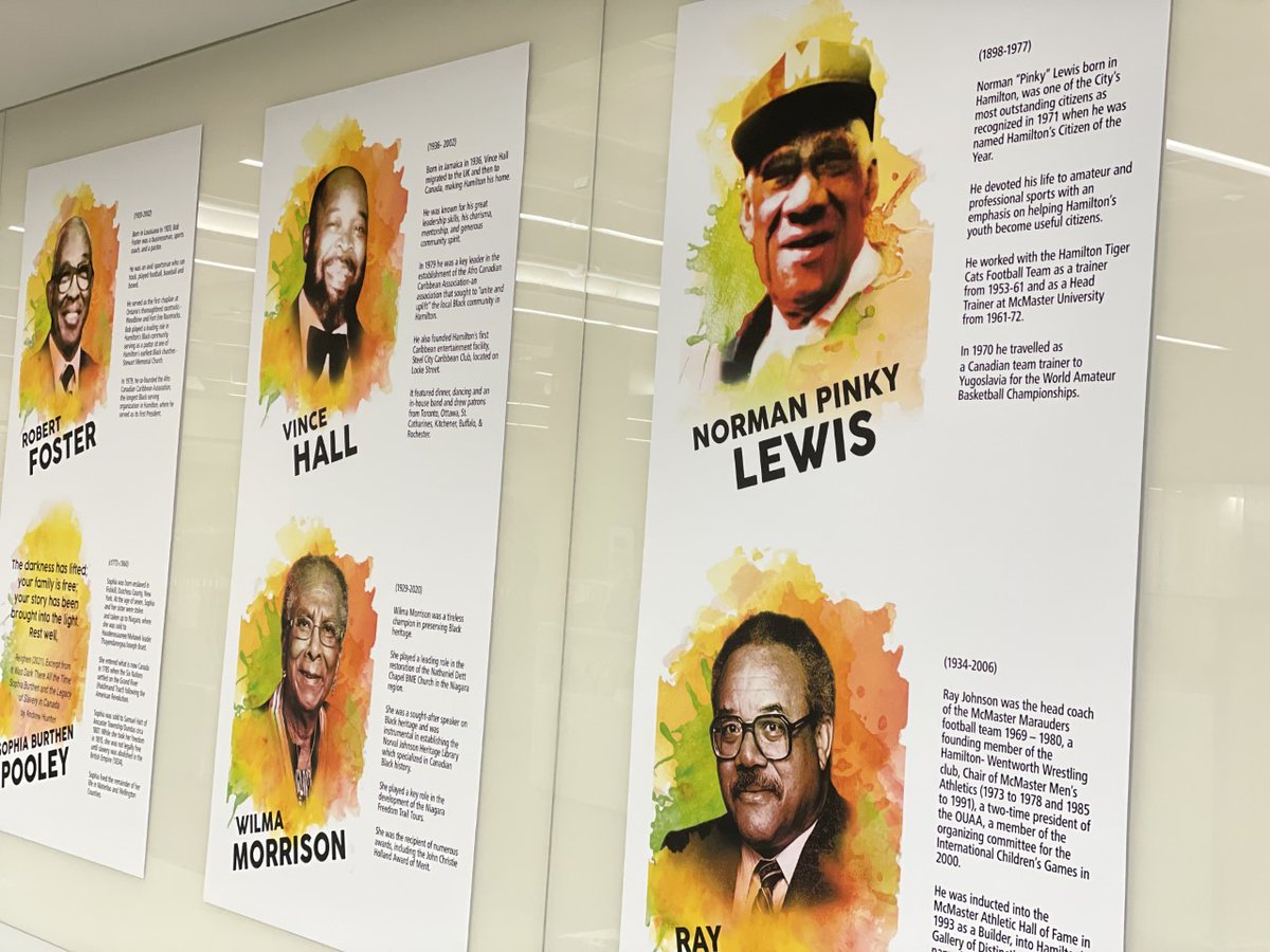 HamiltonLibrary's tweet photo. Have you seen the graphics and bios of 16 Black Hamiltonians as part of the #BlackHistoryMonth display at Central Library? Come in today from 12pm-5pm to learn more about their achievements and how their contributions influenced the #HamOnt community. https://t.co/TD18hL0miR https://t.co/1KN4MZCzim