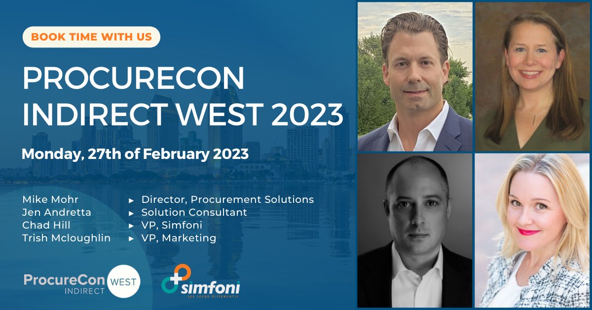 Connect with the Simfoni team in sunny San Diego at Procurecon Indirect West!  We'll be happy to hear about your procurement challenges and how we can help. Book time with us in advance for a private consultation. hubs.la/Q01CThzH0

#ProcureCon