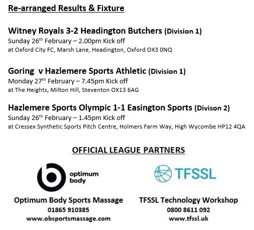 Re-arranged Results &amp; Fixture

#OFA #Vets #Over50

<a href="/obsportsmassage/">Obsportsmassage</a>
#TFSSLTechFabrica

fulltime-league.thefa.com/Index.do?leagu…