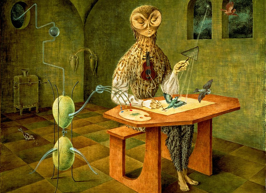 CuriousArchive's tweet photo. Remedios Varo is my favourite artist of all time. Her work is so beautiful and strange... each painting has a novels' worth of story hidden inside it. 

[🎨Creation of the Birds, c. 1957]

#artoftheday #arthistory #surrealism #History https://t.co/U4ATStNvF3