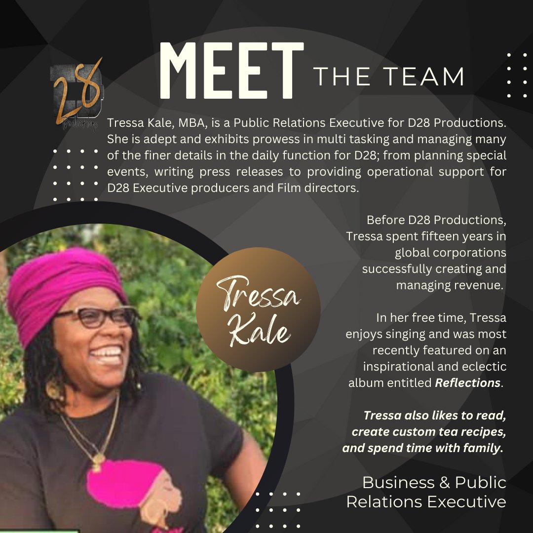 D28productions's tweet photo. Meet the Public Relations Executive for D28 Productions, Tressa Kale. 
“Learn obedience through suffering. Learn authority through submission. You cannot lead if you won't follow.”

 #reclaimingthethrone #reclaimingourhistory #d28productions #Day26 https://t.co/eKNn4j1WVq