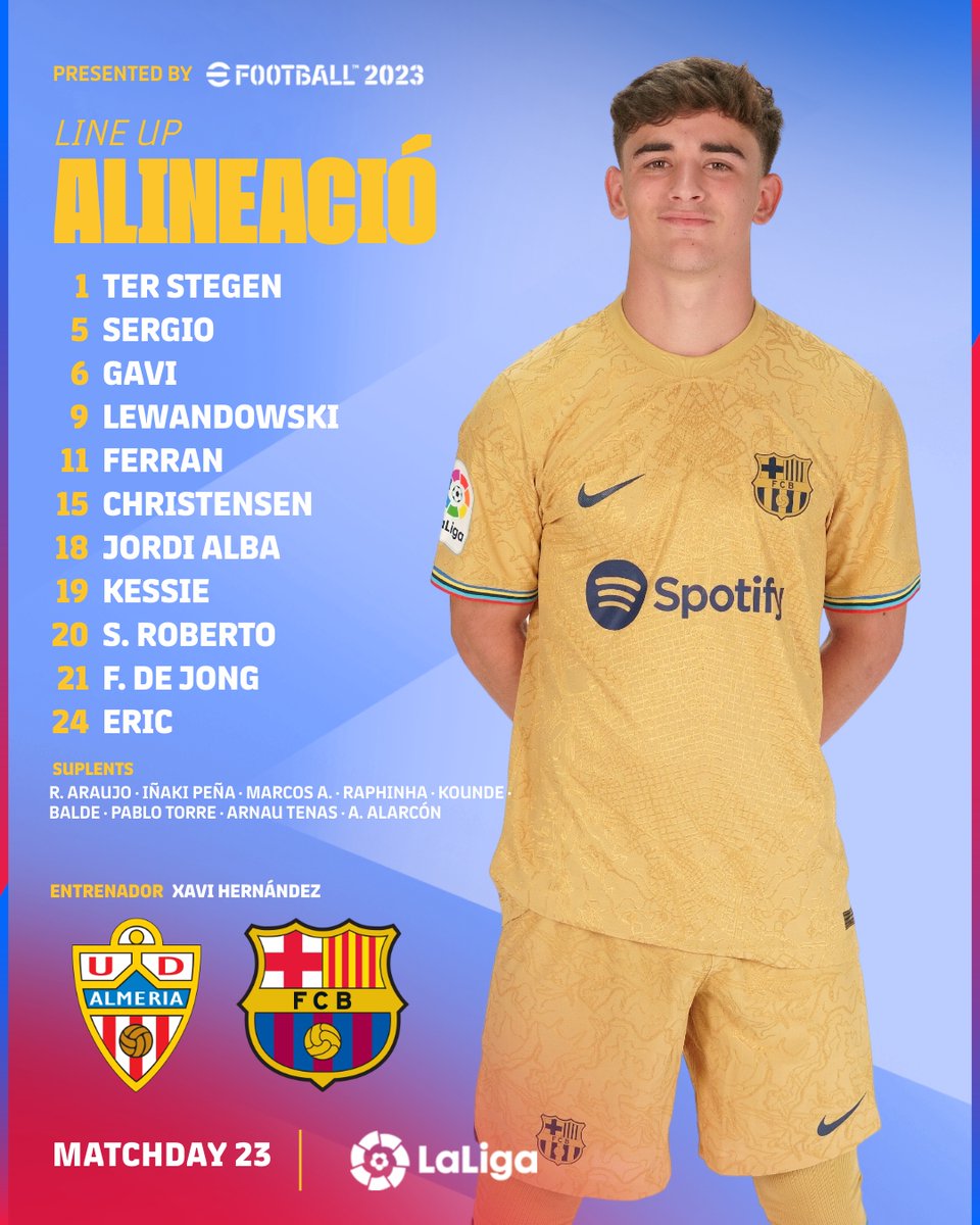 FCBarcelona's tweet photo. 🚨 BARÇA XI 🚨
#AlmeriaBarça https://t.co/bVvRGfzmuL